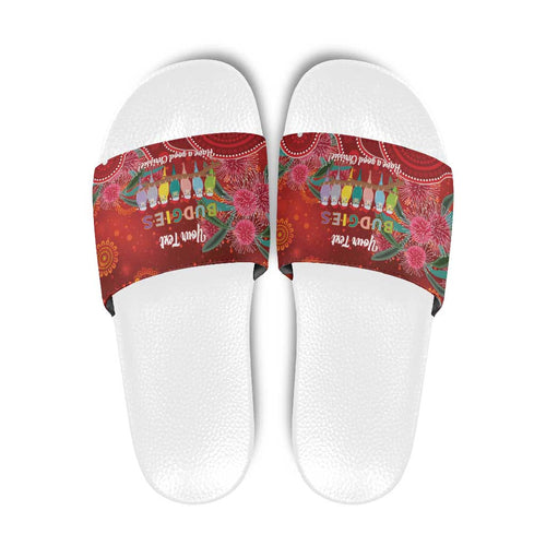 Australia Budgerigar Christmas Personalised Slide Sandals Budgies Hakea Have A Good Chrissie - Aussie Hoodie