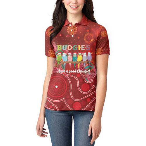 Australia Budgerigar Christmas Personalised Women Polo Shirt Budgies Hakea Have A Good Chrissie - Aussie Hoodie
