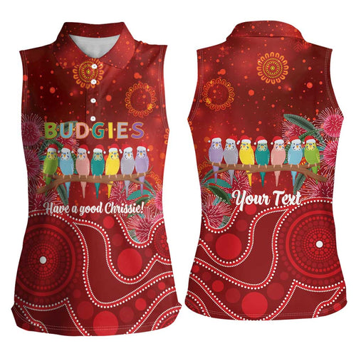 Australia Budgerigar Christmas Personalised Women Sleeveless Polo Shirt Budgies Hakea Have A Good Chrissie - Aussie Hoodie