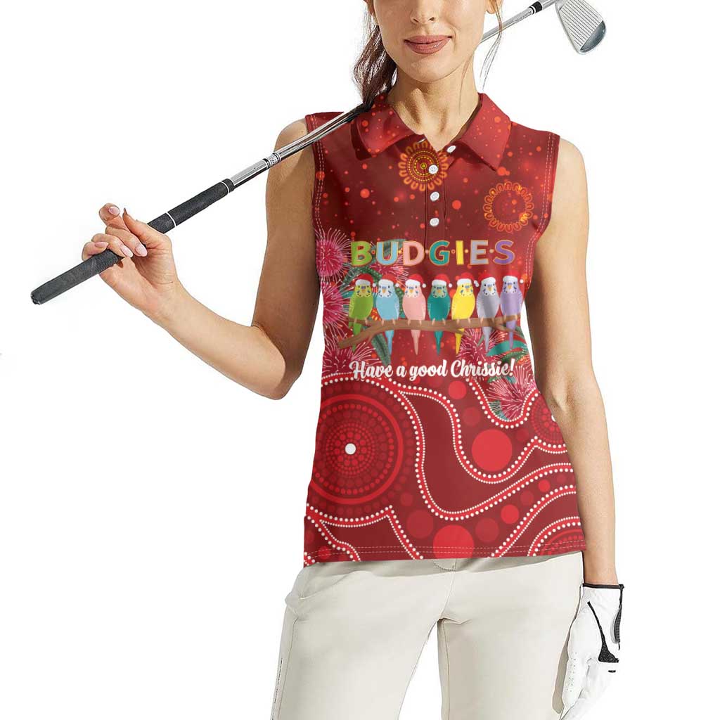 Australia Budgerigar Christmas Personalised Women Sleeveless Polo Shirt Budgies Hakea Have A Good Chrissie - Aussie Hoodie