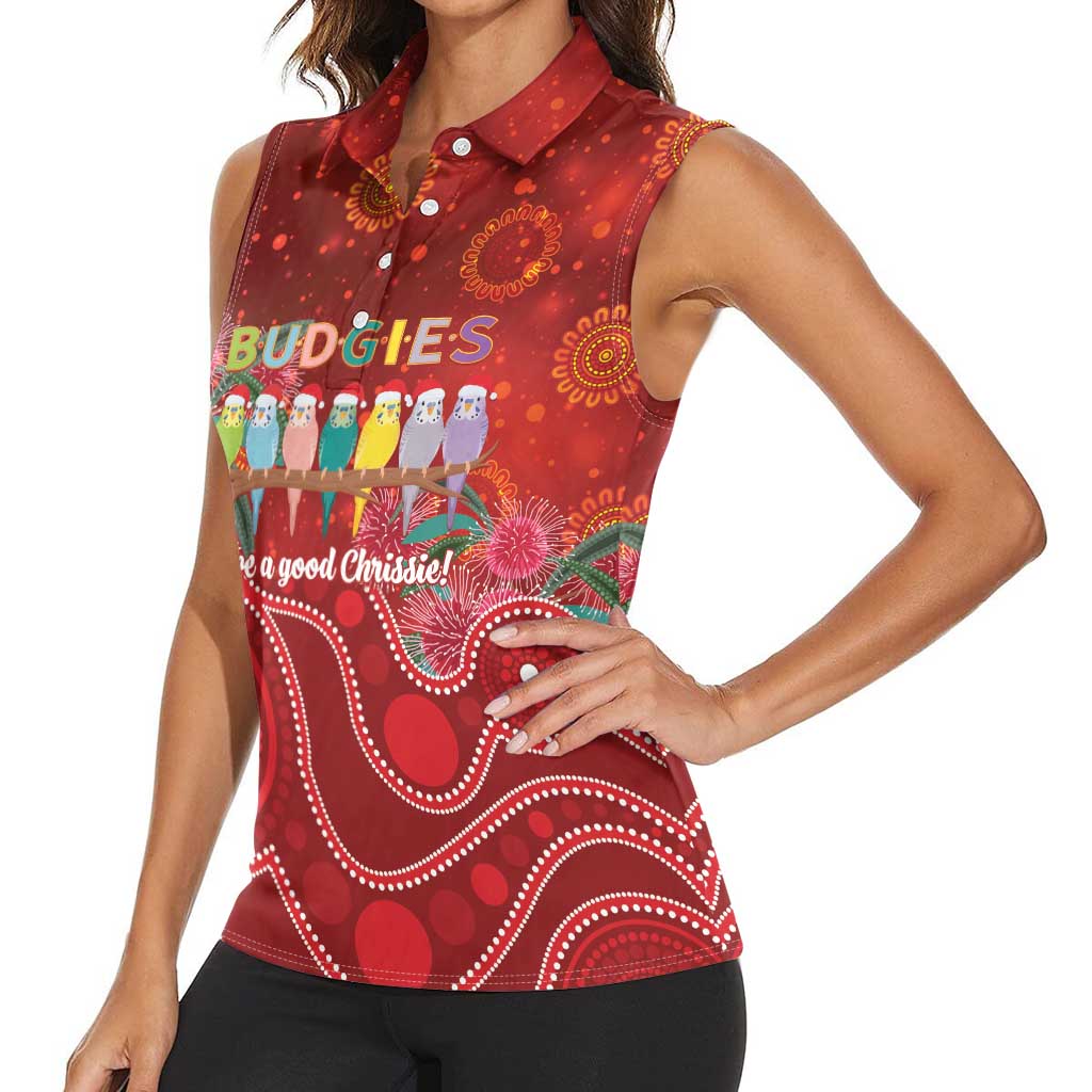 Australia Budgerigar Christmas Personalised Women Sleeveless Polo Shirt Budgies Hakea Have A Good Chrissie - Aussie Hoodie