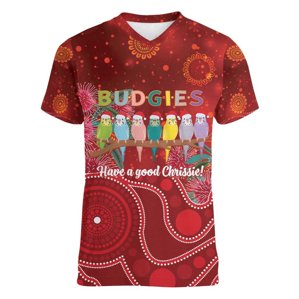 Australia Budgerigar Christmas Personalised Women V-Neck T-Shirt Budgies Hakea Have A Good Chrissie - Aussie Hoodie
