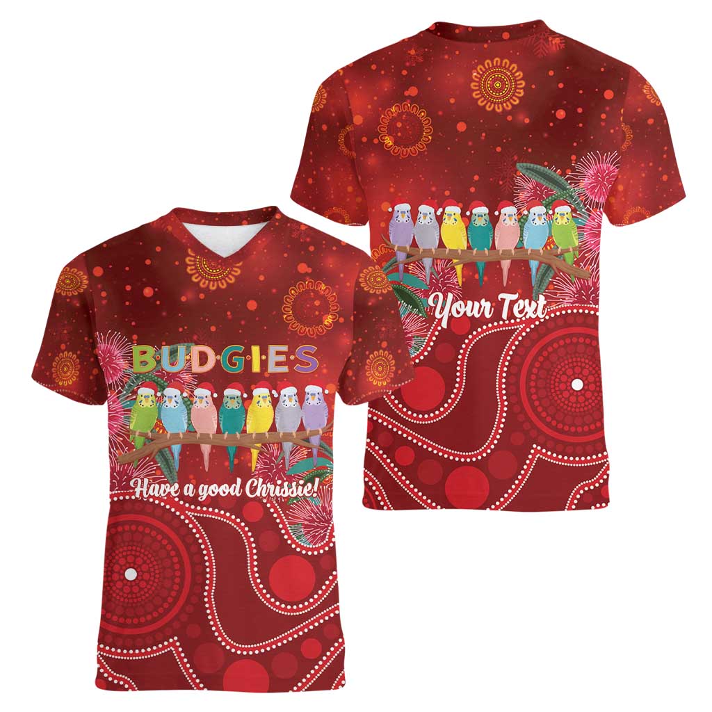 Australia Budgerigar Christmas Personalised Women V-Neck T-Shirt Budgies Hakea Have A Good Chrissie - Aussie Hoodie