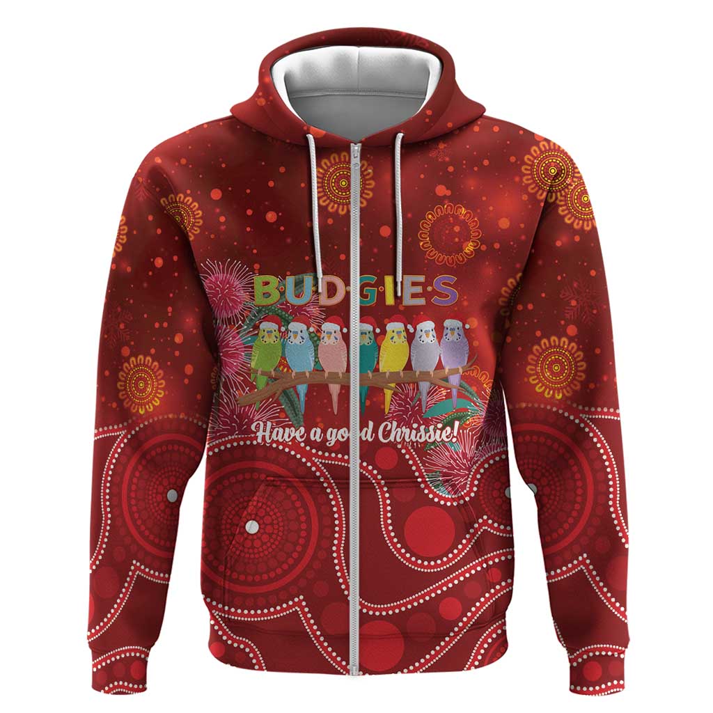 Australia Budgerigar Christmas Personalised Zip Hoodie Budgies Hakea Have A Good Chrissie - Aussie Hoodie