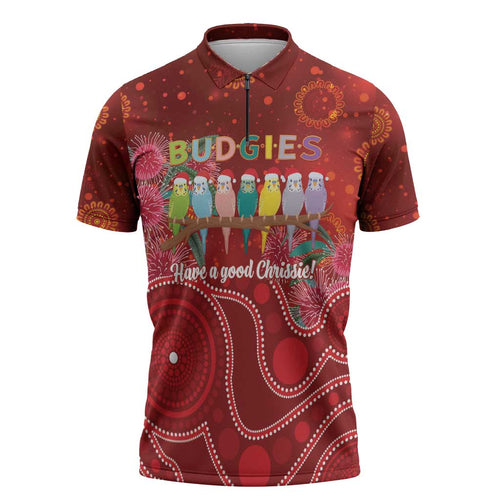 Australia Budgerigar Christmas Personalised Zipper Polo Shirt Budgies Hakea Have A Good Chrissie - Aussie Hoodie