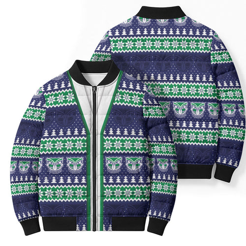 New Zealand Warriors Rugby Christmas Bomber Puffer Jacket Seamless Cardigan Inspired