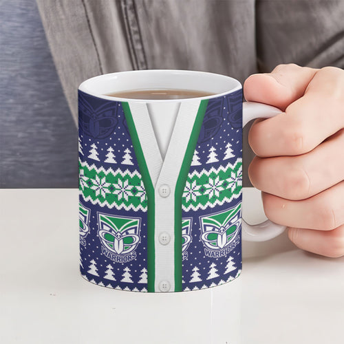 New Zealand Warriors Rugby Christmas Ceramic Mug Seamless Cardigan Inspired