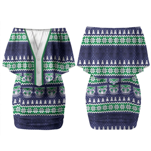 New Zealand Warriors Rugby Christmas Couples Matching Off Shoulder Short Dress and Hawaiian Shirt Seamless Cardigan Inspired