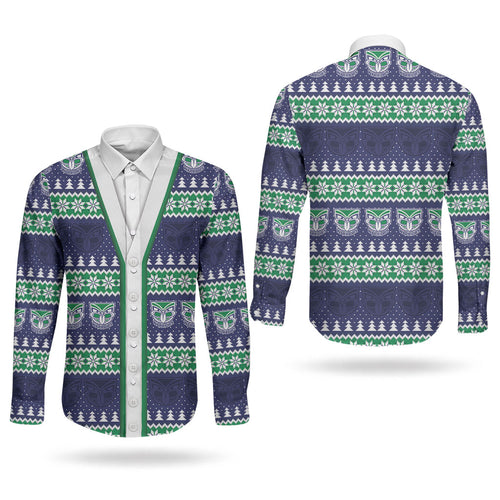 New Zealand Warriors Rugby Christmas Couples Matching Off The Shoulder Long Sleeve Dress and Long Sleeve Button Shirt Seamless Cardigan Inspired