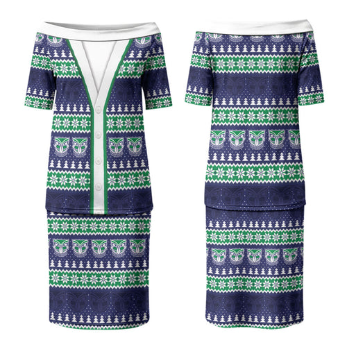 New Zealand Warriors Rugby Christmas Couples Matching Puletasi and Hawaiian Shirt Seamless Cardigan Inspired