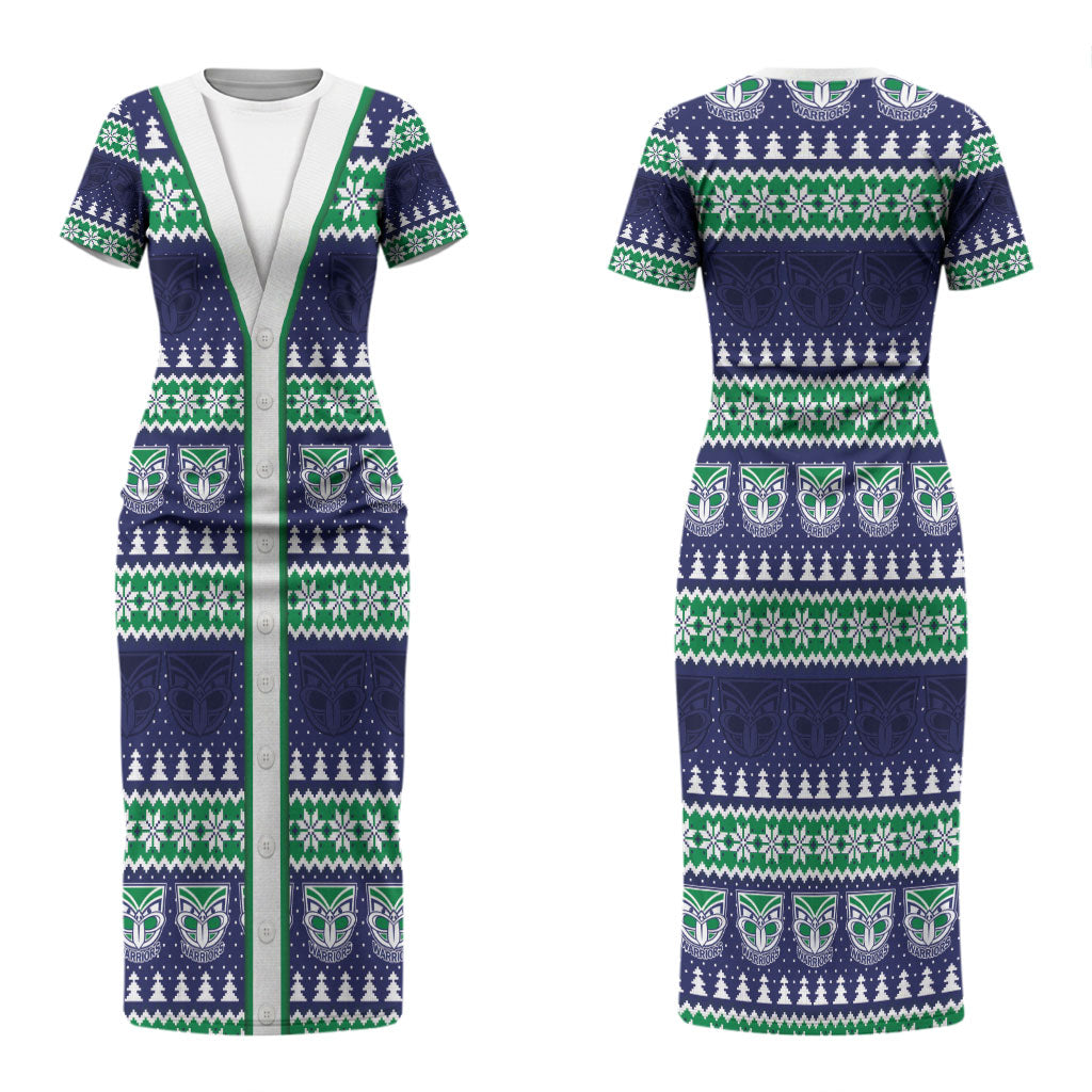 New Zealand Warriors Rugby Christmas Couples Matching Short Sleeve Bodycon Dress and Long Sleeve Button Shirt Seamless Cardigan Inspired
