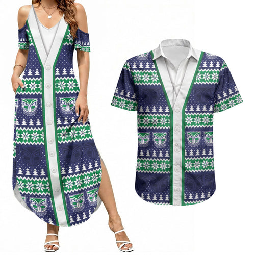 New Zealand Warriors Rugby Christmas Couples Matching Summer Maxi Dress and Hawaiian Shirt Seamless Cardigan Inspired