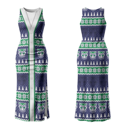 New Zealand Warriors Rugby Christmas Couples Matching Tank Maxi Dress and Long Sleeve Button Shirt Seamless Cardigan Inspired