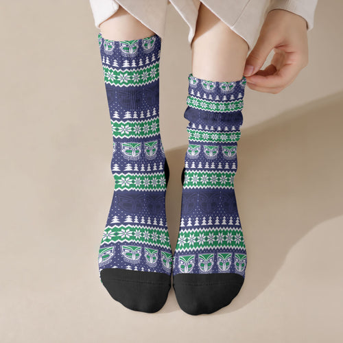 New Zealand Warriors Rugby Christmas Crew Socks Seamless Cardigan Inspired