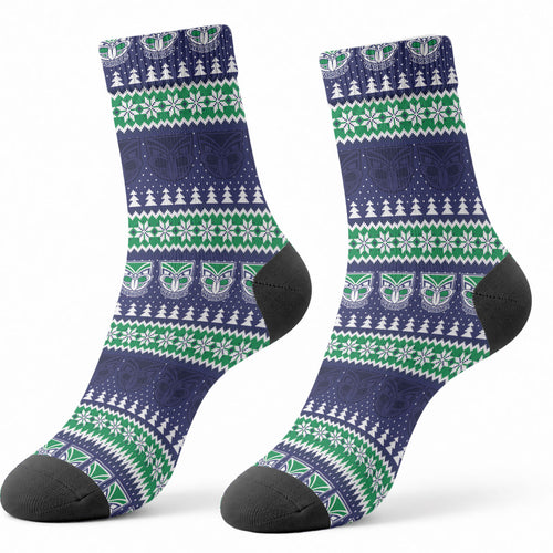 New Zealand Warriors Rugby Christmas Crew Socks Seamless Cardigan Inspired