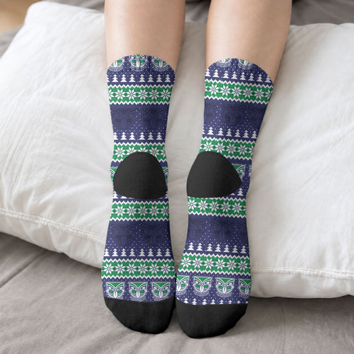 New Zealand Warriors Rugby Christmas Crew Socks Seamless Cardigan Inspired
