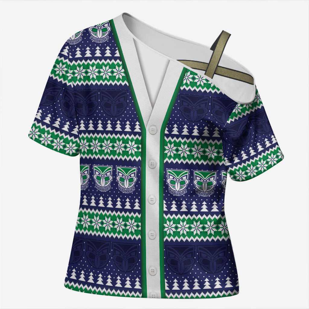 New Zealand Warriors Rugby Christmas Cross Shoulder Shirt Seamless Cardigan Inspired