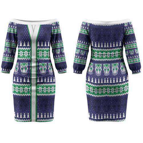 New Zealand Warriors Rugby Christmas Family Matching Off The Shoulder Long Sleeve Dress and Hawaiian Shirt Seamless Cardigan Inspired