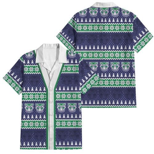 New Zealand Warriors Rugby Christmas Family Matching Off The Shoulder Long Sleeve Dress and Hawaiian Shirt Seamless Cardigan Inspired