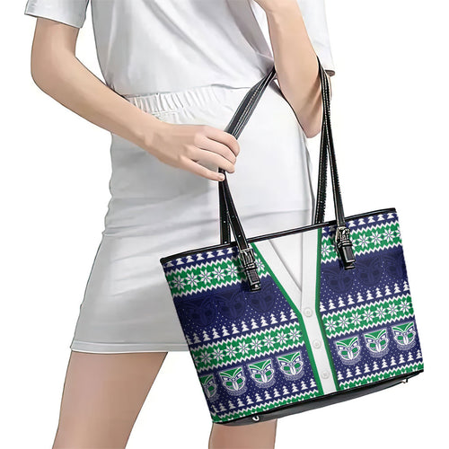 New Zealand Warriors Rugby Christmas Leather Tote Bag Seamless Cardigan Inspired