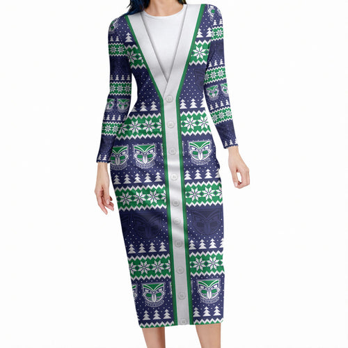New Zealand Warriors Rugby Christmas Long Sleeve Bodycon Dress Seamless Cardigan Inspired
