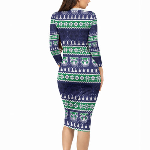 New Zealand Warriors Rugby Christmas Long Sleeve Bodycon Dress Seamless Cardigan Inspired