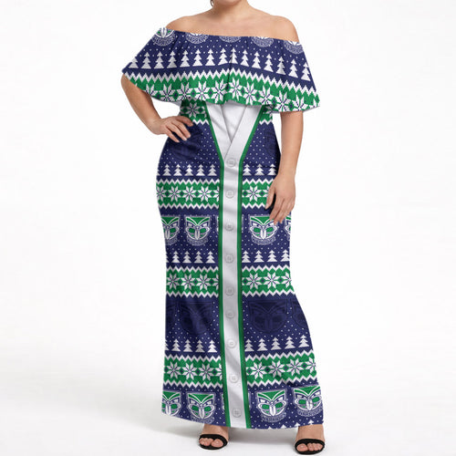 New Zealand Warriors Rugby Christmas Off Shoulder Maxi Dress Seamless Cardigan Inspired