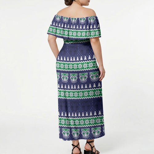 New Zealand Warriors Rugby Christmas Off Shoulder Maxi Dress Seamless Cardigan Inspired