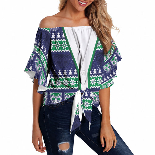 New Zealand Warriors Rugby Christmas Off Shoulder Wrap Waist Top Seamless Cardigan Inspired