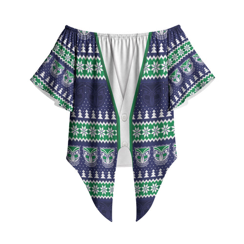 New Zealand Warriors Rugby Christmas Off Shoulder Wrap Waist Top Seamless Cardigan Inspired