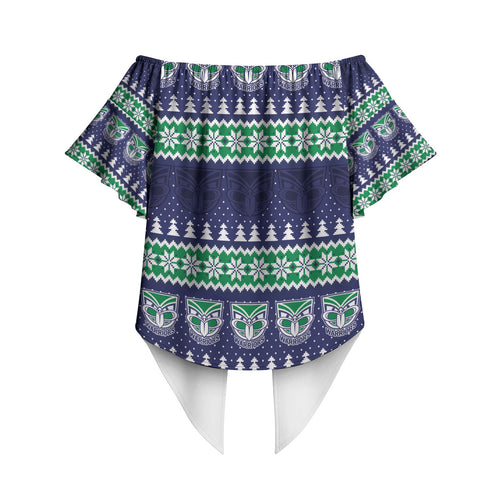 New Zealand Warriors Rugby Christmas Off Shoulder Wrap Waist Top Seamless Cardigan Inspired