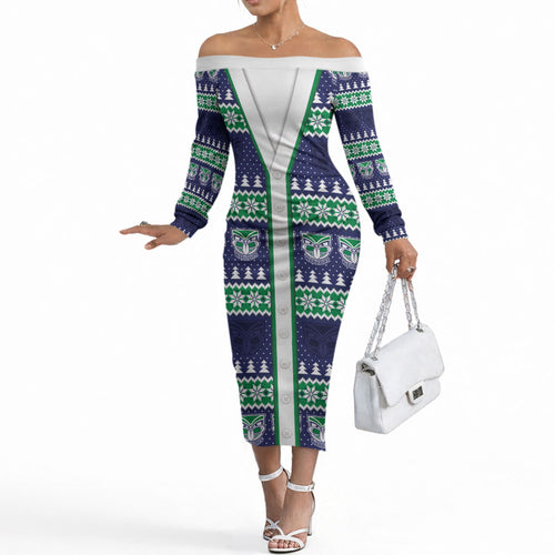 New Zealand Warriors Rugby Christmas Off The Shoulder Long Sleeve Dress Seamless Cardigan Inspired