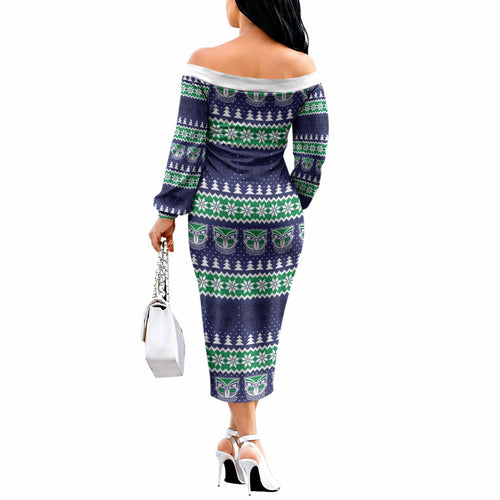 New Zealand Warriors Rugby Christmas Off The Shoulder Long Sleeve Dress Seamless Cardigan Inspired