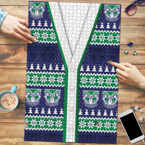 New Zealand Warriors Rugby Christmas Puzzle Seamless Cardigan Inspired