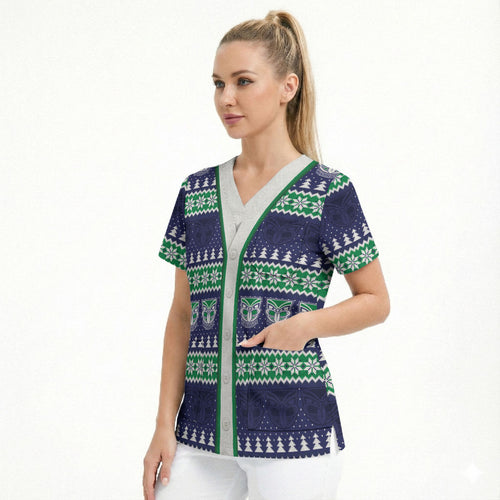 New Zealand Warriors Rugby Christmas Scrub Top Seamless Cardigan Inspired