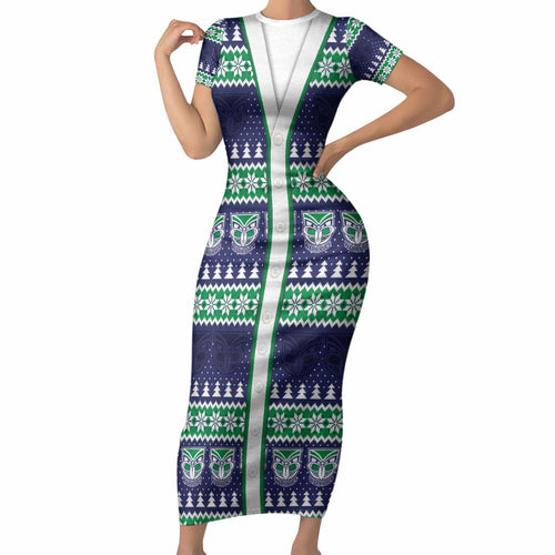 New Zealand Warriors Rugby Christmas Short Sleeve Bodycon Dress Seamless Cardigan Inspired