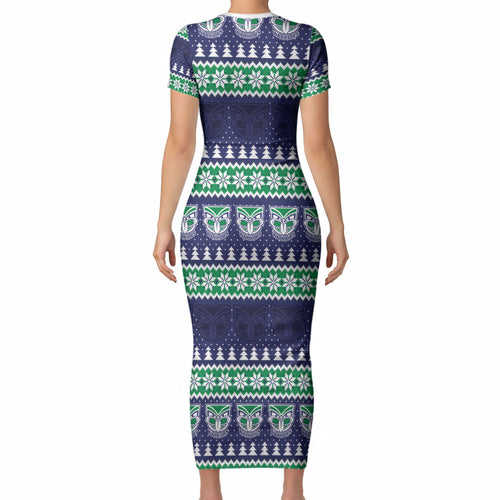 New Zealand Warriors Rugby Christmas Short Sleeve Bodycon Dress Seamless Cardigan Inspired