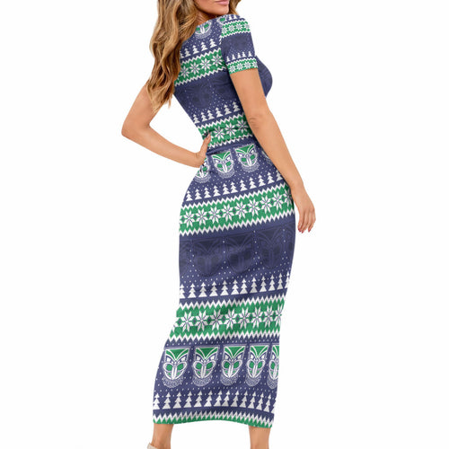 New Zealand Warriors Rugby Christmas Short Sleeve Bodycon Dress Seamless Cardigan Inspired