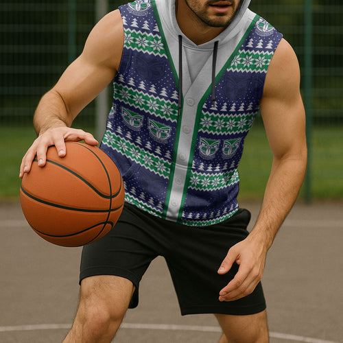New Zealand Warriors Rugby Christmas Sleeveless Hoodie Seamless Cardigan Inspired