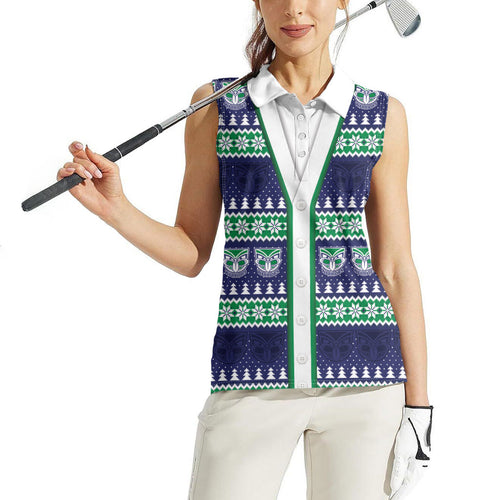 New Zealand Warriors Rugby Christmas Women Sleeveless Polo Shirt Seamless Cardigan Inspired