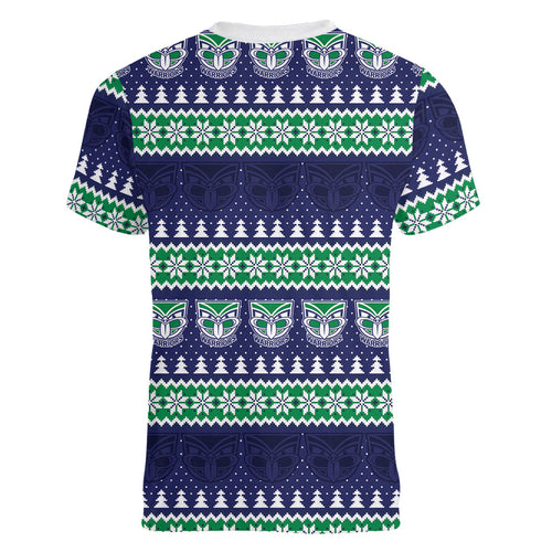 New Zealand Warriors Rugby Christmas Women V-Neck T-Shirt Seamless Cardigan Inspired