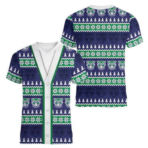 New Zealand Warriors Rugby Christmas Women V-Neck T-Shirt Seamless Cardigan Inspired