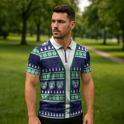 New Zealand Warriors Rugby Christmas Zipper Polo Shirt Seamless Cardigan Inspired