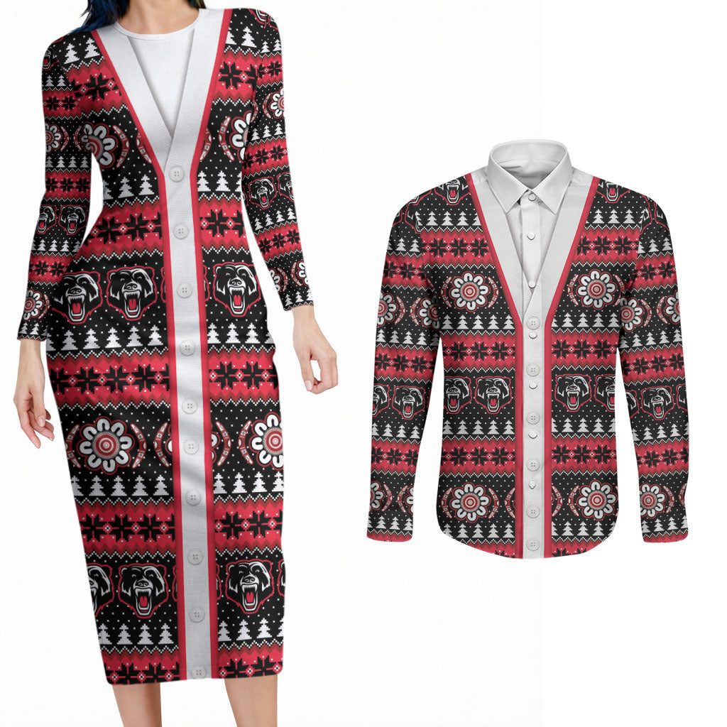 Perth Bears Rugby Christmas Couples Matching Long Sleeve Bodycon Dress and Long Sleeve Button Shirt Aboriginal Seamless Cardigan Inspired