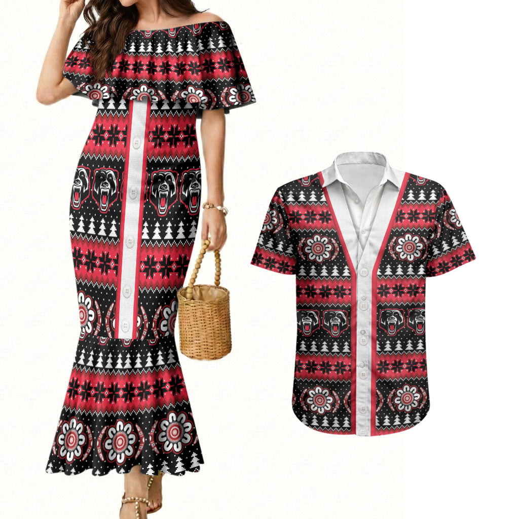Perth Bears Rugby Christmas Couples Matching Mermaid Dress and Hawaiian Shirt Aboriginal Seamless Cardigan Inspired