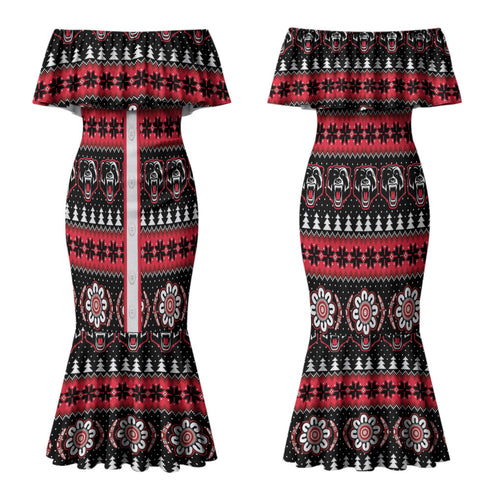 Perth Bears Rugby Christmas Couples Matching Mermaid Dress and Hawaiian Shirt Aboriginal Seamless Cardigan Inspired