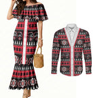 Perth Bears Rugby Christmas Couples Matching Mermaid Dress and Long Sleeve Button Shirt Aboriginal Seamless Cardigan Inspired