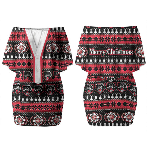 Perth Bears Rugby Christmas Couples Matching Off Shoulder Short Dress and Hawaiian Shirt Aboriginal Seamless Cardigan Inspired