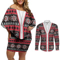 Perth Bears Rugby Christmas Couples Matching Off Shoulder Short Dress and Long Sleeve Button Shirt Aboriginal Seamless Cardigan Inspired