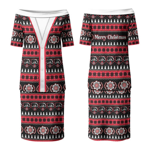 Perth Bears Rugby Christmas Couples Matching Puletasi and Long Sleeve Button Shirt Aboriginal Seamless Cardigan Inspired